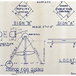 1966 Railroad Bangor Aroostook Crossing Construction Signs Blueprint K20 DWDD12